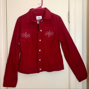 Live A Little Red Denim Jean Bling Pocket Jacket M